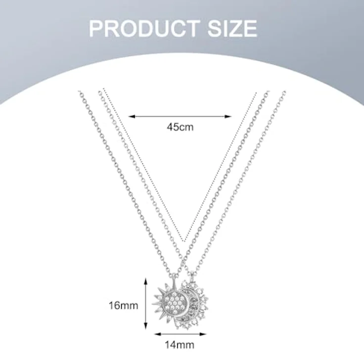 FDEETY Partnerketten Personalisiert, Edelstahl Halskette Set mit Sonne und Mond, verstellbare Länge, Geschenkbox – Bild 2