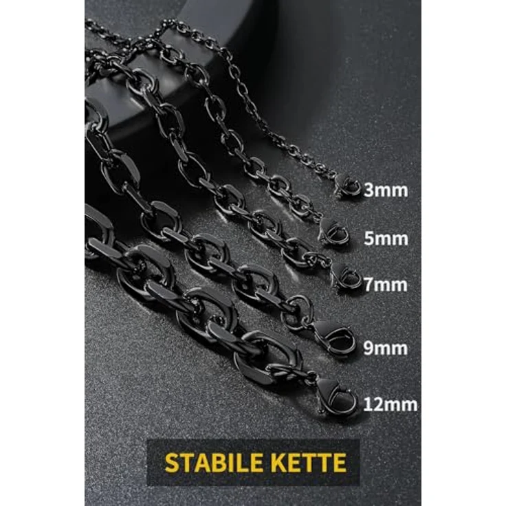 ChainsHouse Rolokette Schwarz, 51cm stainless steel Kette für Damen und Herren, 9mm Breite, robust und hautfreundlich – Bild 4