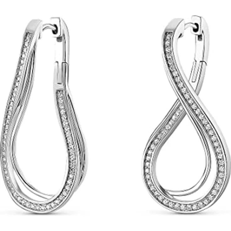 JETTE Damen-Creolen aus 925er Silber mit 116 Zirkonia, Länge 4,3 cm, One Size, in Geschenkbox