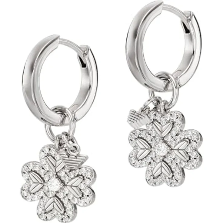 Emporio Armani Damen-Ohrringe, Creolenring aus Edelstahl mit Faltschließe, Altsilber