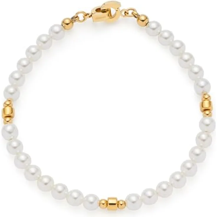 JEWELS BY LEONARDO Armband Clip & Mix Christa, goldfarbener Edelstahl mit weißen Imitationsperlen, 19,5 cm Länge, Schmuck Geschenk für Frauen