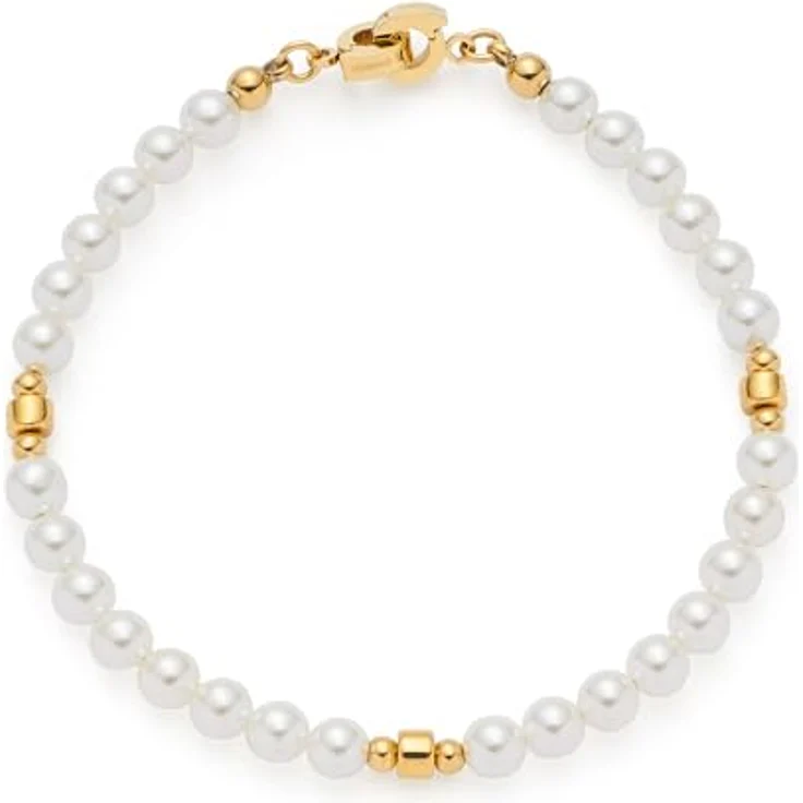 JEWELS BY LEONARDO Armband Clip & Mix Christa, goldfarbener Edelstahl mit weißen Imitationsperlen, 19,5 cm Länge, Schmuck Geschenk für Frauen – Bild 1