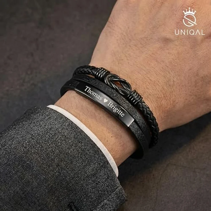 Q UNIQAL STORE GERMANY UNIQAL Lederarmband mit Gravur "SHAPE", personalisierbar, Magnetverschluss, handgemacht in Deutschland, 19 cm, Unisex – Bild 4