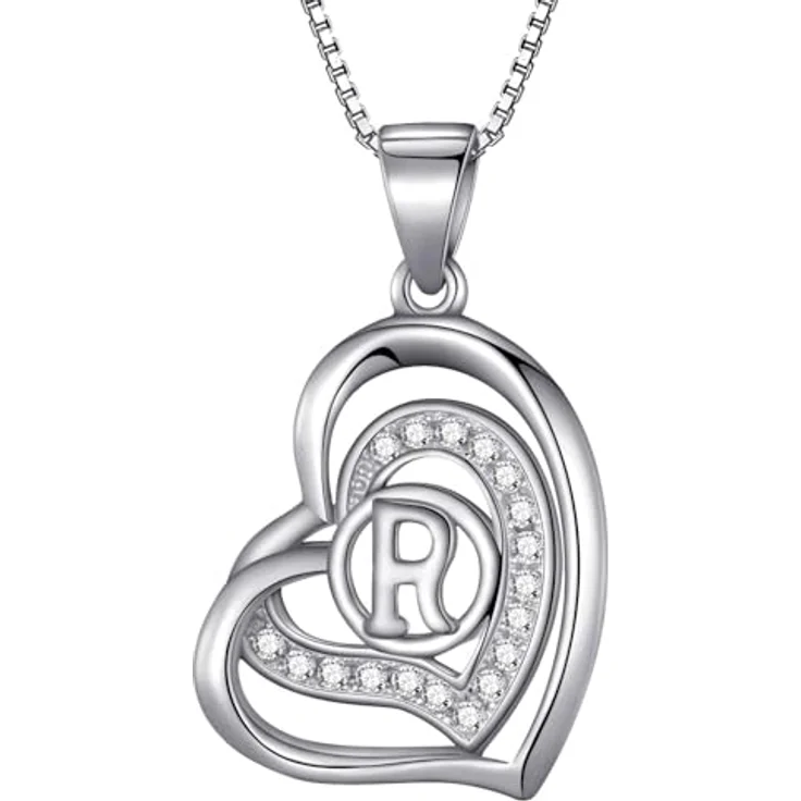 Morella Damen Halskette Herz Buchstabe R, 925 Silber rhodiniert mit weißen Zirkoniasteinen, 46 cm – Bild 1