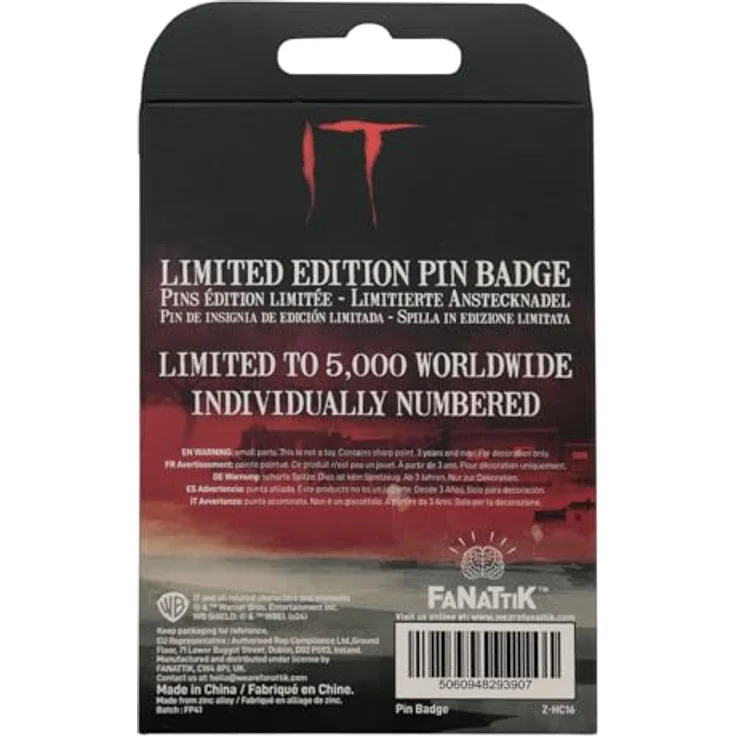 FaNaTtik Pennywise Pin Badge Set, 2 limitierte Broschen mit Metallkette und Gummiverschlüssen, rot, individuell nummeriert – Bild 5