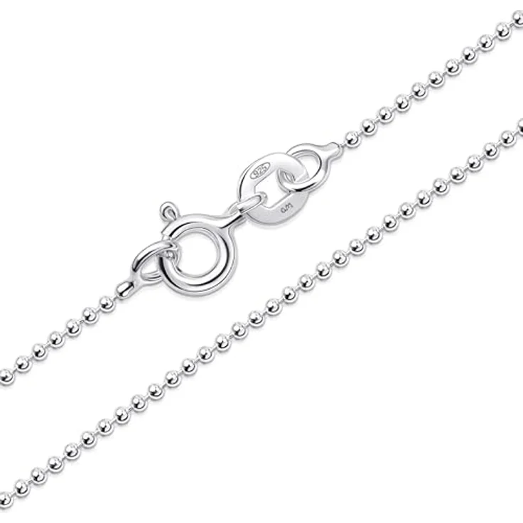 Amberta 925 Sterling Silber Halskette für Damen und Herren, Super Dünne Kugelkette in Silber, 40 cm Länge, Elegantes Design – Bild 1