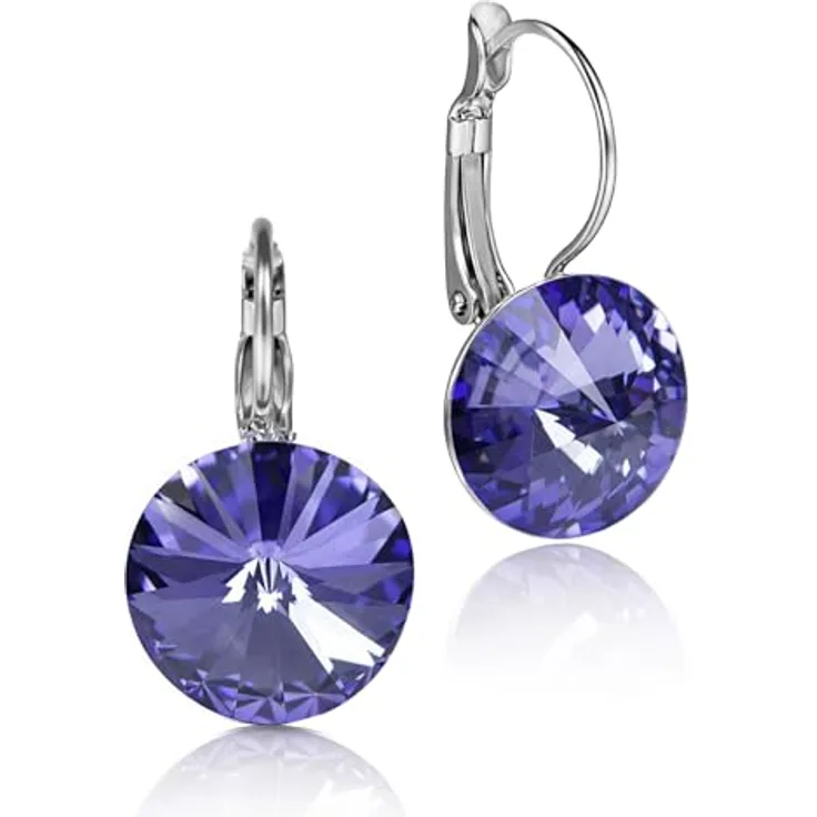 Trachtenland LUISIA Ohrringe Rivoli - 14 mm Premium Kristalle in Tanzanite/Lila mit nickelfreier Metallfassung und Geschenkkästchen