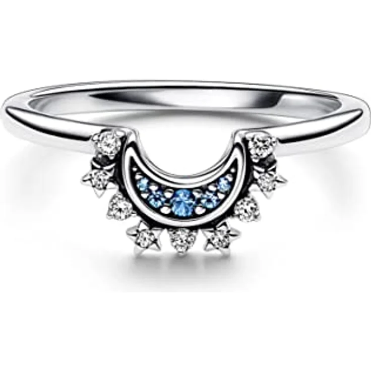 Pandora 192675C01 Damen-Ring Himmlischer Blau Funkelnder Mond, 925 Sterlingsilber mit weißen Zirkonia und blauen Kristallen, Größe 56/17,8 – Bild 2