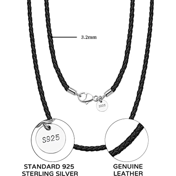 Viwind Echtleder Halskette, geflochtenes Lederband 2,5mm/3mm, wählbare Länge 45-60cm, 925 Sterling Silberverschluss, unisex, mit Geschenkbox – Bild 5