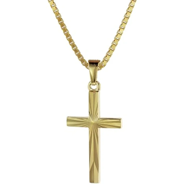 trendor Kreuz-Anhänger Gold 333/8K 22 mm mit goldplattierter Silberkette, Damen und Herren Halskette, 40 cm, Geschenk-Box – Bild 1