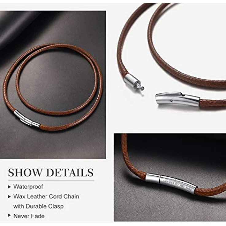 Richsteel Lederhalskette Herren, 2/3mm breites Lederband Schwarz/Braun, mit Edelstahlverschluss, 40-76cm, ideal für Männergeschenke – Bild 5
