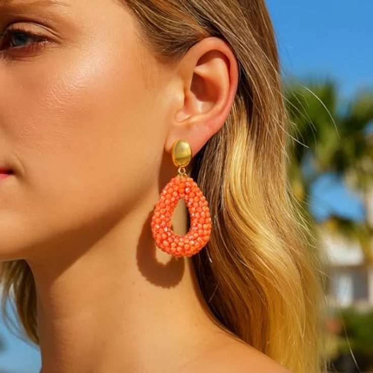 ROISE LADY Orange Boho Ohrringe hängend, leichter modischer Schmuck aus Reisperlen, tropfenförmig, eleganter Hingucker für Damen – Bild 2