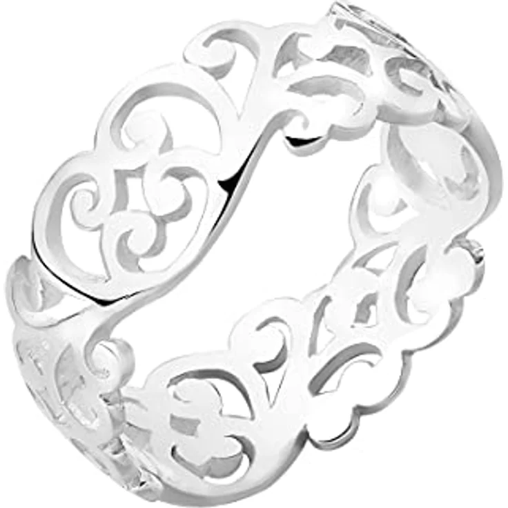 Elli Damenring Ornament Cut Out Blätter, 925 Sterling Silber, handgefertigt, anlaufgeschützt – Bild 1