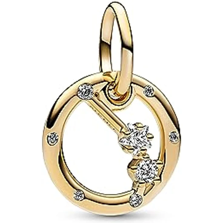 PANDORA Moments Sternzeichen Widder Charm-Anhänger aus Sterling Silber mit 14 Karat vergoldeter Metalllegierung und Zirkonia, kompatibel mit Moments Armbändern, 762719C01 – Bild 1