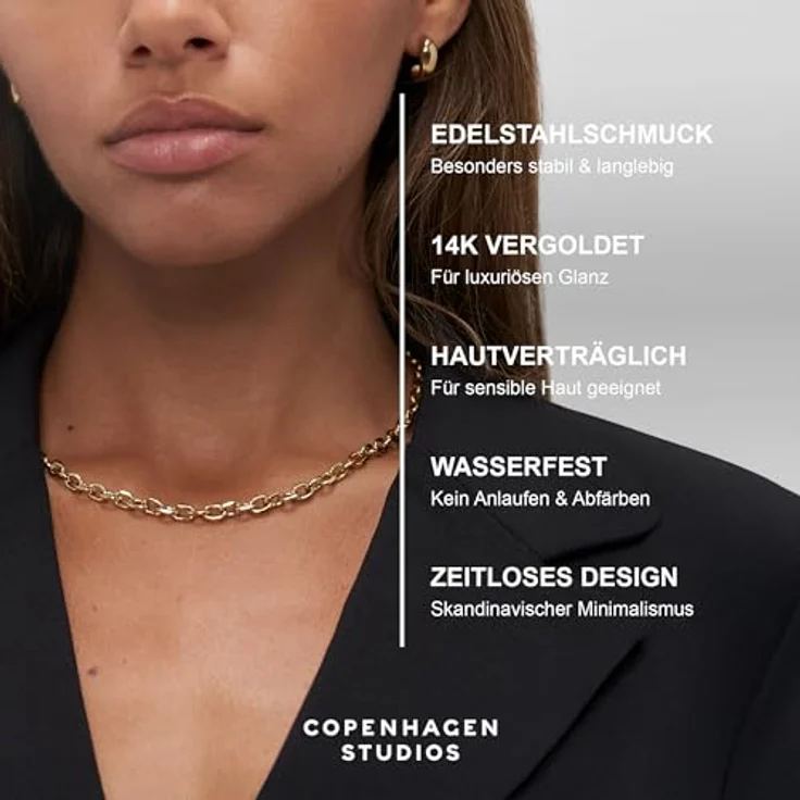 Copenhagen STUDIOS Basic Chunky Necklace, gold, Halskette aus poliertem Edelstahl mit 14K Vergoldung, verstellbar bis 45 cm, wasserfest & hautfreundlich – Bild 3