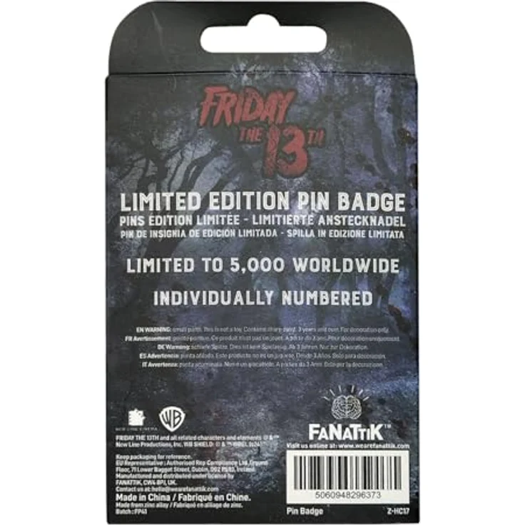 FaNaTtik Freitag 13th Pin Badge Duo, limitiertes Set mit Jason's Hockeymaske (58x42,4mm) und Axt (68,8x26,7mm), Metall mit Verbindungskette – Bild 5