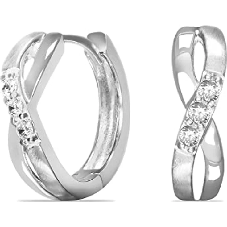 FAVS Damen-Creolen 925er Silber mit 6 Zirkonia, klassisches Design, Durchmesser 14 mm – Bild 3