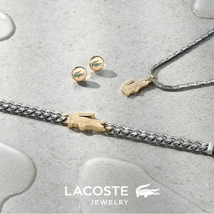 Lacoste Gliederarmband Arthor, Herren-Armband aus zwei-farbigem Edelstahl mit Krokodil-Charm, Innendurchmesser 190 mm, goldene Details, Karabinerverschluss – Bild 5