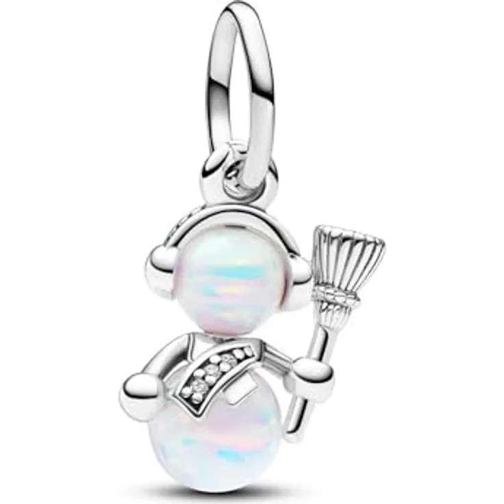 Pandora Charm-Einhänger 792981C01, Schneemann aus Sterling Silber mit Opalen und Zirkonia, Winter, Weihnachten