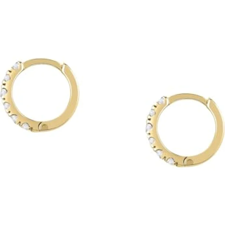 FAVS Creolen 89193377, elegante Mini-Creolen aus 375 Gelbgold mit Zirkonia-Besatz, 8 mm Durchmesser, Weiß – Bild 3