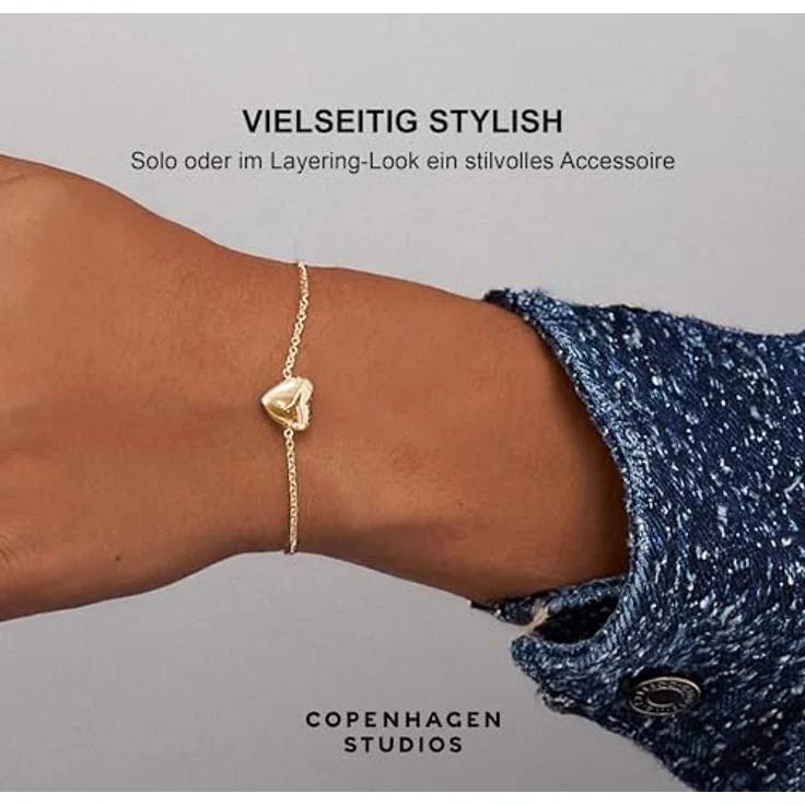 COPENHAGEN STUDIOS Bracelet Balloon Hearts, filigranes goldenes Damenarmband mit Herzanhänger, 14K vergoldet, verstellbare Länge 17-20 cm, wasserfest, hautfreundlich – Bild 5