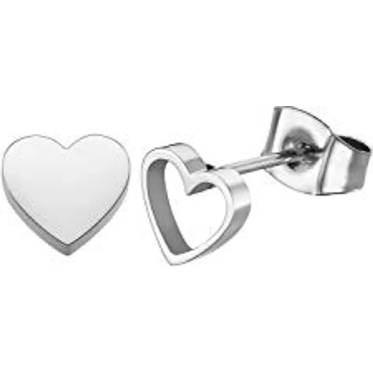 LIEBESKIND BERLIN Damen Ohrstecker Herzohrstecker, Edelstahl poliert und mattiert, 6 mm Durchmesser, asymmetrisches Design in verschiedenen Formen und Farben