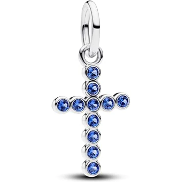 PANDORA Moments Kreuz Charm, Sterling Silber mit blauen künstlichen Kristallen, kompatibel mit ME und Moments, 794063C01 – Bild 1
