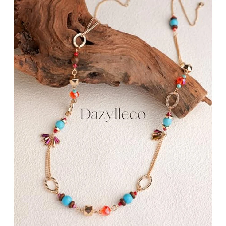Dazylleco Lange Gold Perlenkette Damen Boho Halskette 90cm mit Perlen, Antianlaufbeschichtung und Verlängerung, Farbvariante 92-Colorful – Bild 4