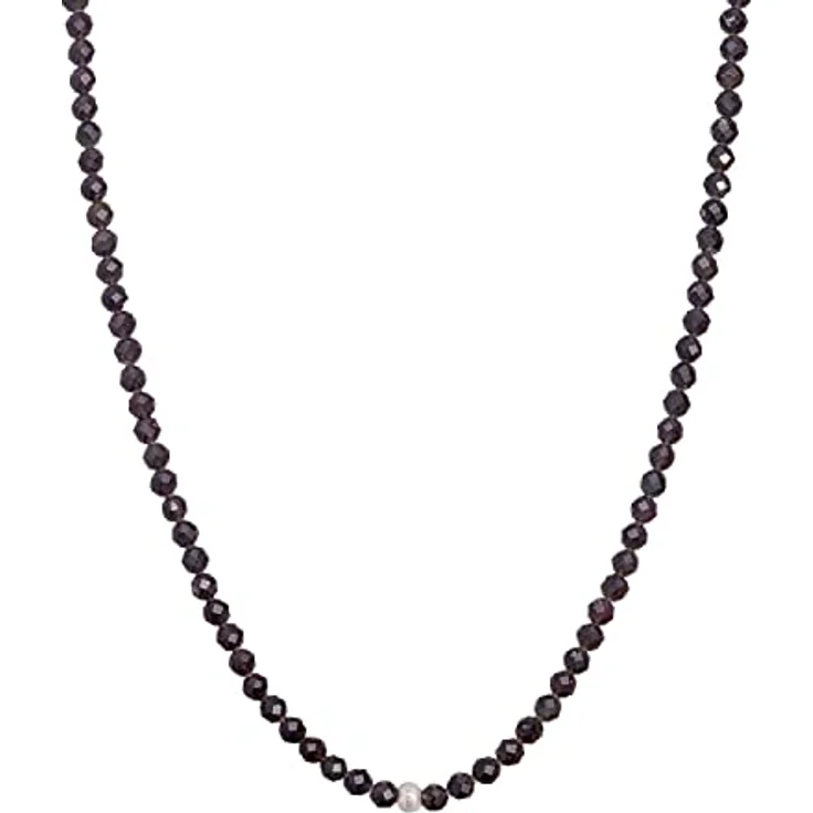 BERGERLIN Obsidian Halskette schwarz, Echte Regenbogen-Obsidian Perlenkette mit 925 Sterling Silberverschluss, Größe M-L (50-55 cm) – Bild 1