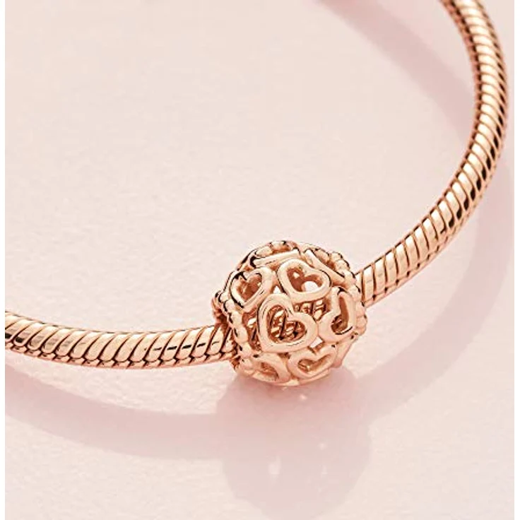 PANDORA Charm All Over Herzen, 14 Karat rosévergoldete Metalllegierung, Moments Collection – Bild 5