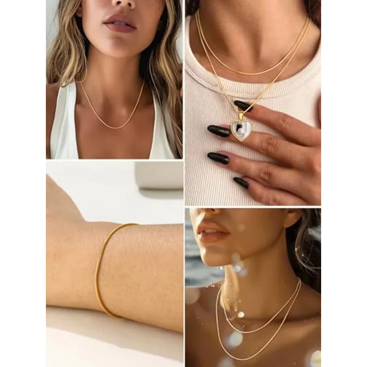 ChainsHouse Vergoldete Schlangenkette für Damen, 61 cm lange Edelstahl Halskette, 1,2 mm dünn, ohne Anhänger, antiallergisch und hautfreundlich – Bild 2