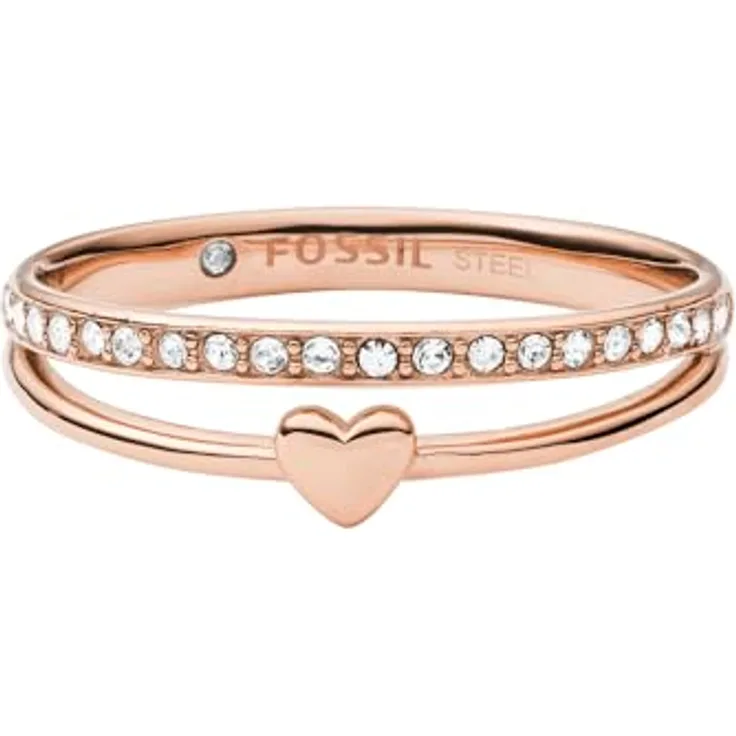 Fossil Vintage Glitz Damenring, Roségold Edelstahl, 21,5 x 20 x 6 mm, JF03460791
