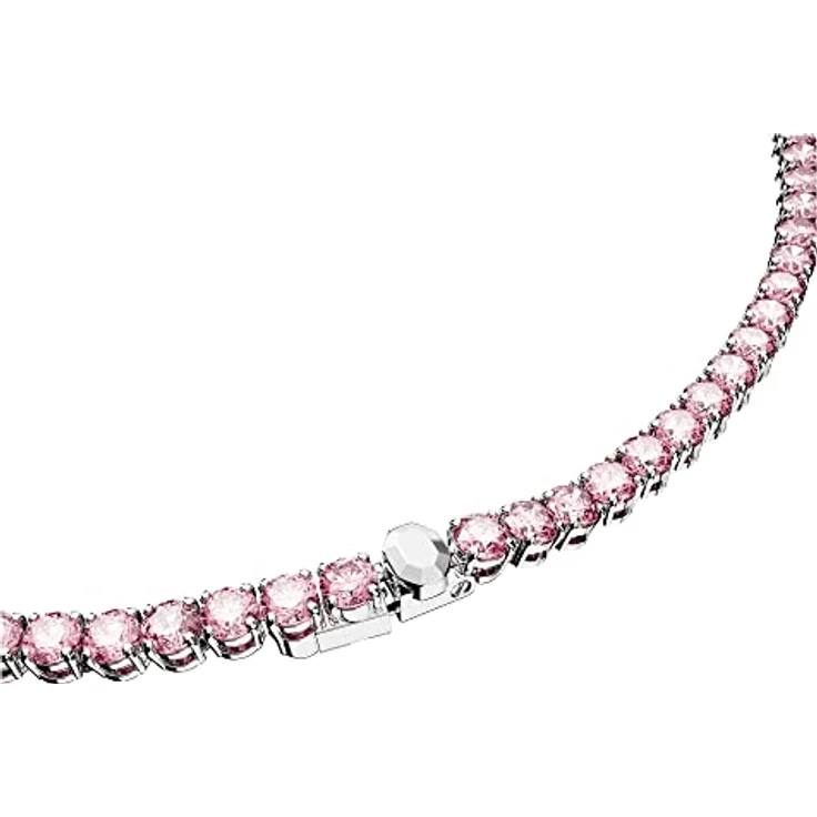 Swarovski Matrix Tennis Halskette, Rundschliff mit violett-rosafarbenen Kristallen, rhodiniert – Bild 4