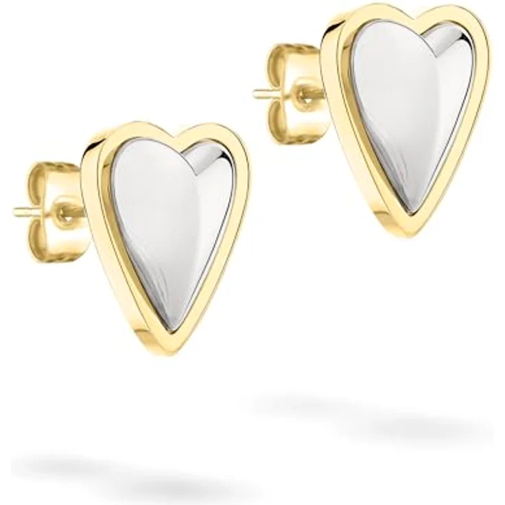 LIEBESKIND BERLIN Metal Heart Ohrstecker, Edelstahl Bicolor Silber/IP Gold, 1,5 cm, Steckverschluss, wasserfest & hautfreundlich – Bild 2