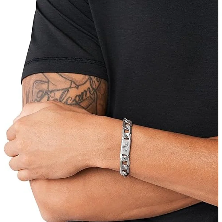 Armani Exchange AXG0077040 Herren-Armband, Silbernes Edelstahlarmband mit Matte Finish, Länge: 190mm+35mm, Breite: 18mm, Hummerverschluss – Bild 3