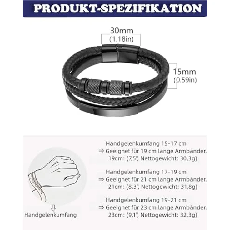 Fantocemea Herren Lederarmband, geflochten mit Edelstahl-Magnetschließe, 23 cm, hochwertige Materialien für Geburtstag, Valentinstag, Weihnachten oder Vatertag – Bild 5
