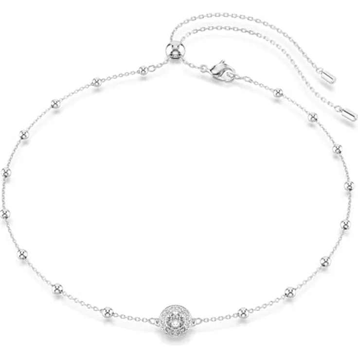 Swarovski Una Angelic Anhänger, rund, doppelseitige Motive, weiß, rhodiniert, Länge 38-48 cm