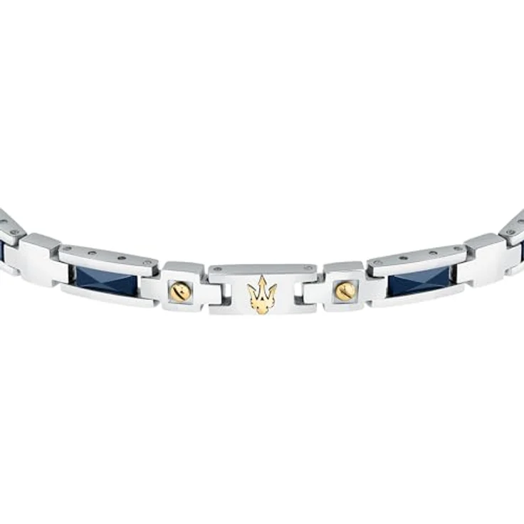 Maserati Herrenarmband JM423ATZ31, aus Stahl und Keramik mit Gelbgold-PVD und blauen Keramikelementen, 18,5+3 cm – Bild 2