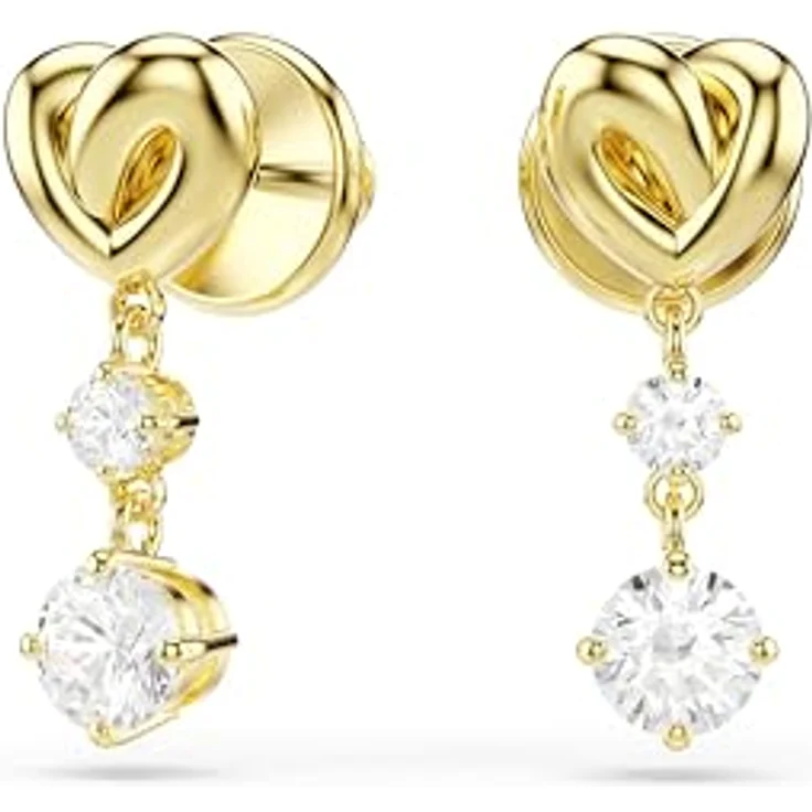 Swarovski Lifelong Drop-Ohrhänger, Herzmotiv mit rundgeschliffenen Swarovski Zirconia, Weiß, Goldlegierungsschicht – Bild 2