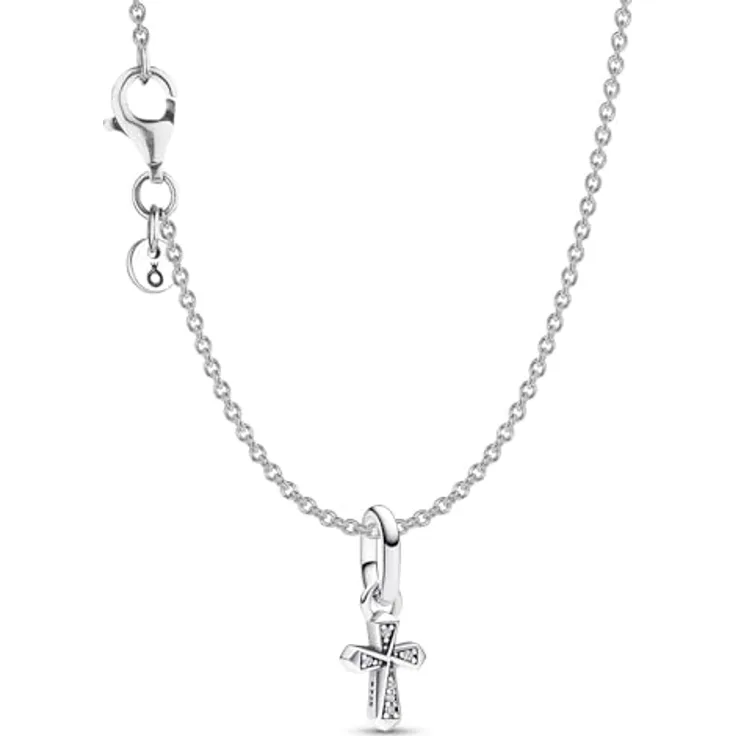PANDORA Damen-Halskette Funkelndes Kreuz, 925 Silber mit Zirkonia, verstellbar 38-45 cm, elegantes Accessoire
