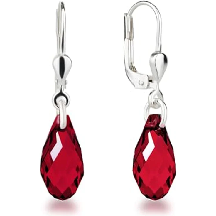 Schöner-SD Ohrringe 925 Silber, hängend mit 13mm roten Briolett Kristallen, Damen-Schmuck – Bild 1