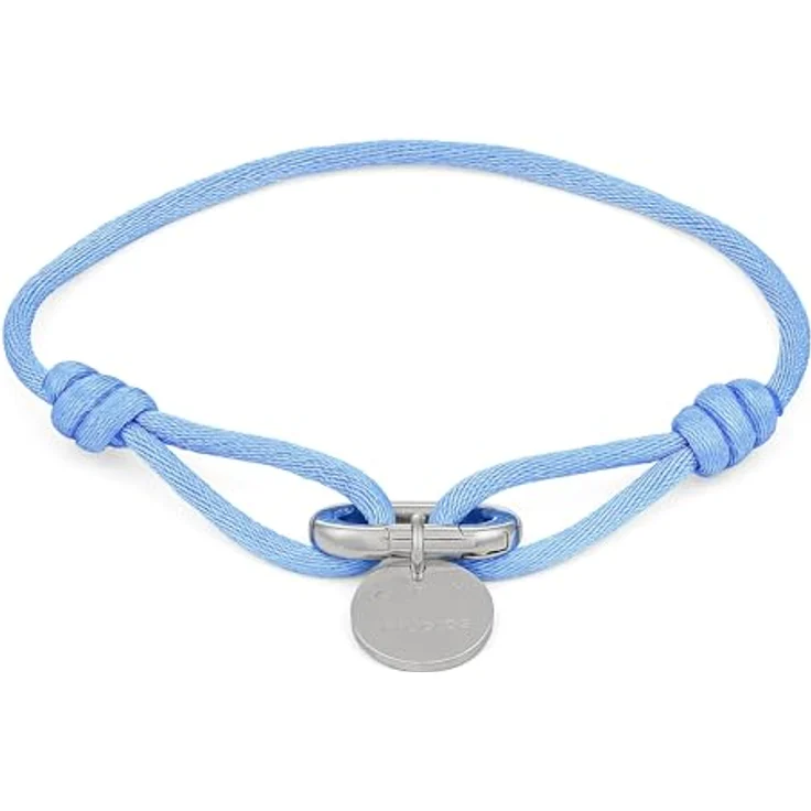 Copenhagen STUDIOS Fabric Link Bracelet, Damenarmband mit geknotetem hellblauem Stoffband, Karabiner-Charm und poliertem Edelstahl, stufenlos verstellbar bis 24 cm – Bild 1