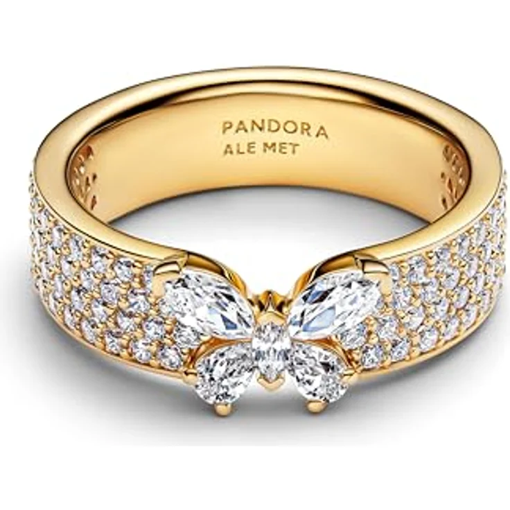 PANDORA Timeless Funkelnder Schmetterling Ring, 14K vergoldete Metalllegierung mit Zirkonia, Größe: 52, 164270C01-52 – Bild 1