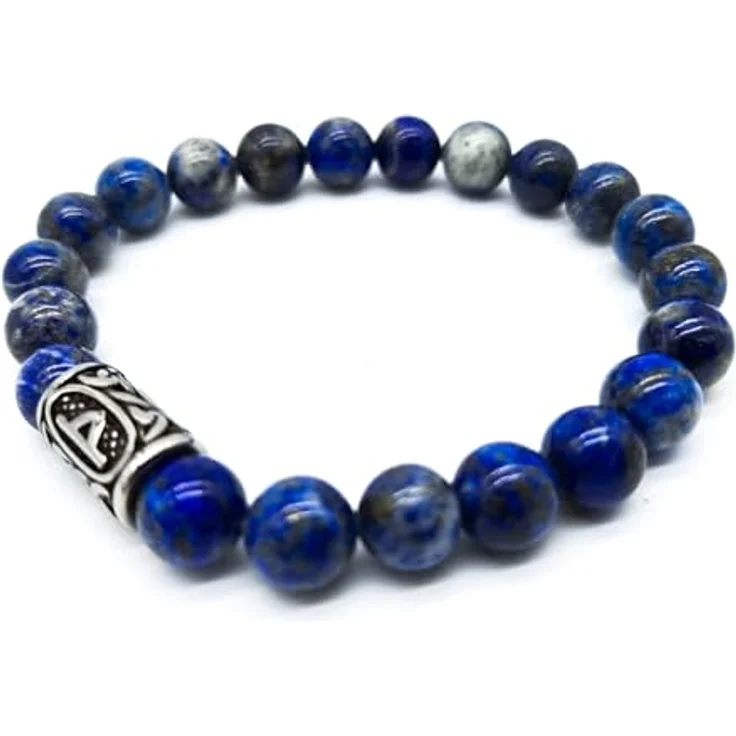 AB Viking Crafts Wikinger Futhark Rune Edelstein Armband Lapis Lazuli, 21 cm, Damen/Herren, Schutz Glück Energie in Geschenkbox | Rune THURISAZ – Bild 1