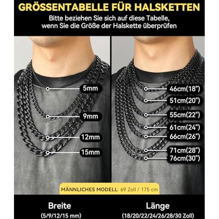 ChainsHouse Panzerkette Herren, Edelstahl Halskette 9mm, 76cm Länge, robuste Gliederkette für Punk-Halsreif – Bild 4