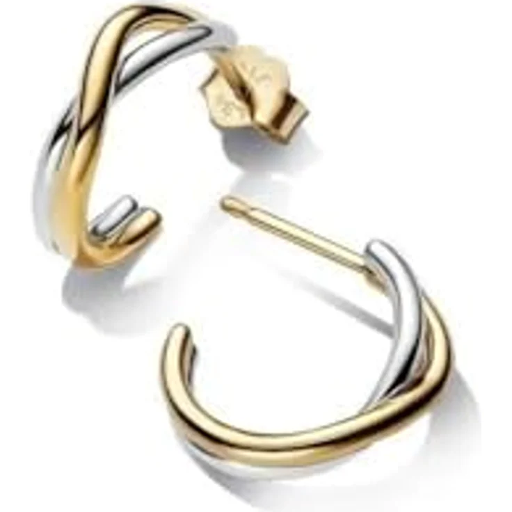 Pandora Essence Bicolor Offene Creolen-Ohrringe aus Sterling Silber mit 14 Karat vergoldeter Metalllegierung, organisch geformt – Bild 2