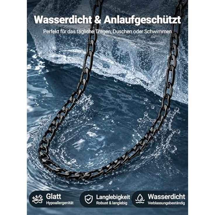 PROSTEEL Herren Halskette Figaro Kette, Edelstahl Schwarz, Breite 6mm, Länge 56cm, eleganter Schmuck für Männer – Bild 2