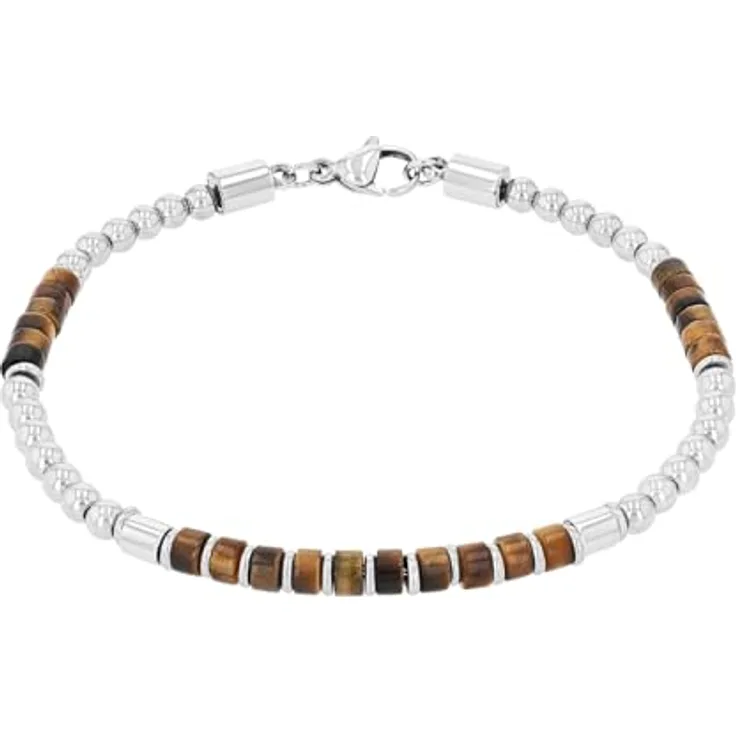 Amor Armband Edelstahl Herren Armschmuck mit Tigerauge, 21 cm, Braun, in Schmuck Geschenk Box, 2040315