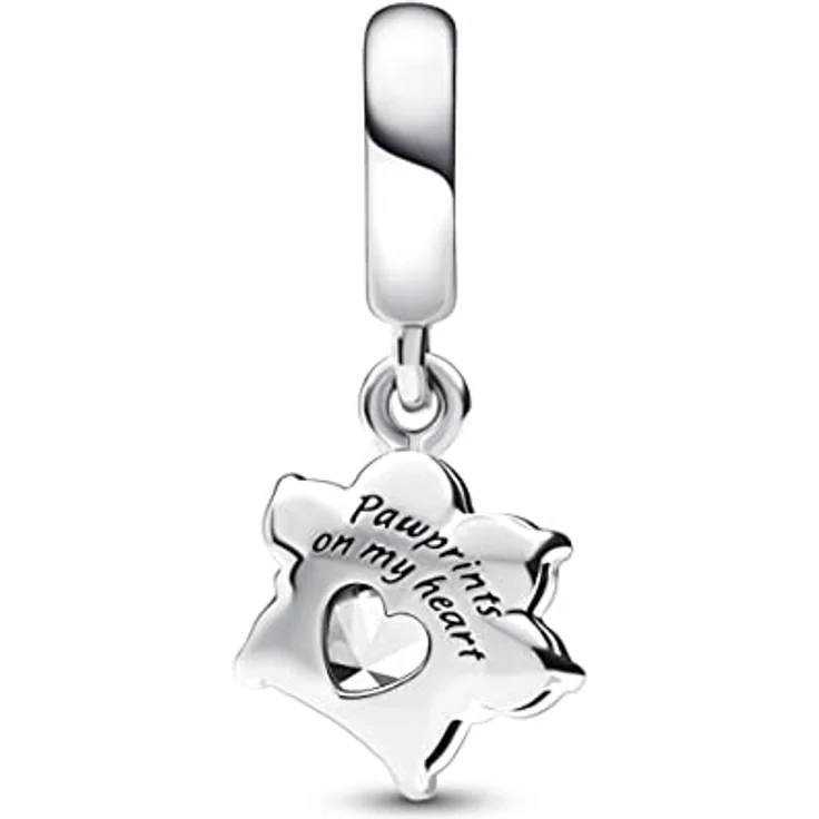 PANDORA Funkelnder Pfotenabdruck Charm-Anhänger aus Sterling Silber mit Zirkonia, Gravur „Pawprints on my heart“, kompatibel mit PANDORA Moments Armbändern – Bild 2