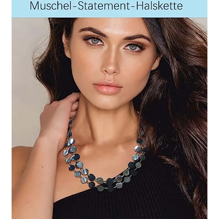 FULU AUTUMN Damen Statement Kette, mehrreihige Muschelkette mit silbernen Perlen, 17 Zoll + 2,7 Zoll Verlängerung, schwarz – Bild 3